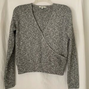 Madewell black & white marled 'Wrap-Front Pullover Sweater'